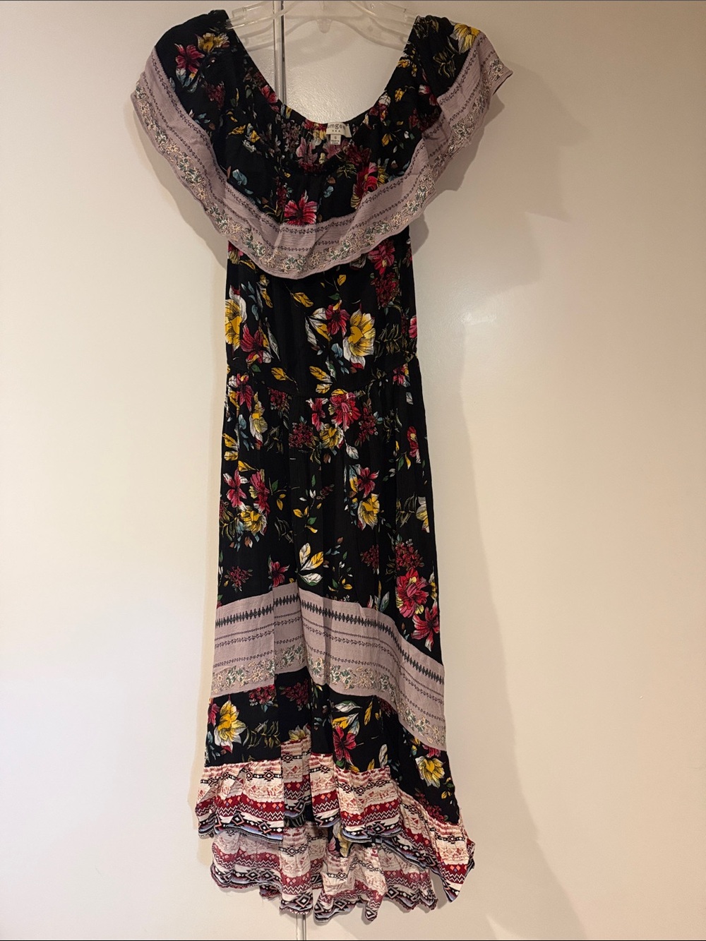 Umgee Black Floral Off-Shoulder Hi-Low Maxi Dress